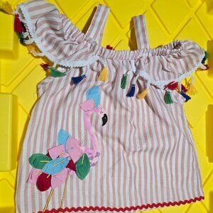 Mia Belle Girls Flamingo Tassel Top Pink Stripe Boutique 4T - I think! GUC Color